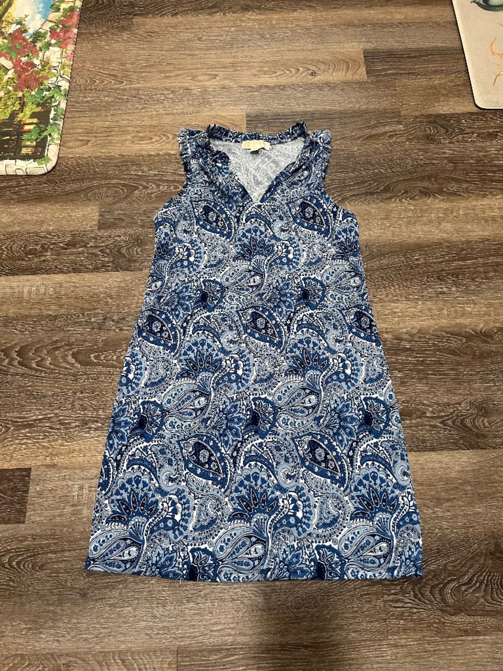 Michael Kors Blue/white Paisley Print Shift Dress Sleeveless Sz Small 4-6